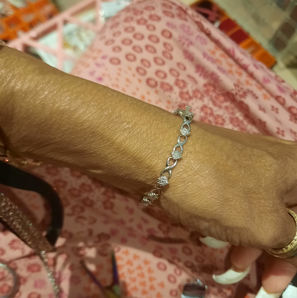 NWT AUTHENTIC GENUINE SOLID STERLING SILVER DIAMOND TENNIS BRACELET 7.5" GIFT 🎁